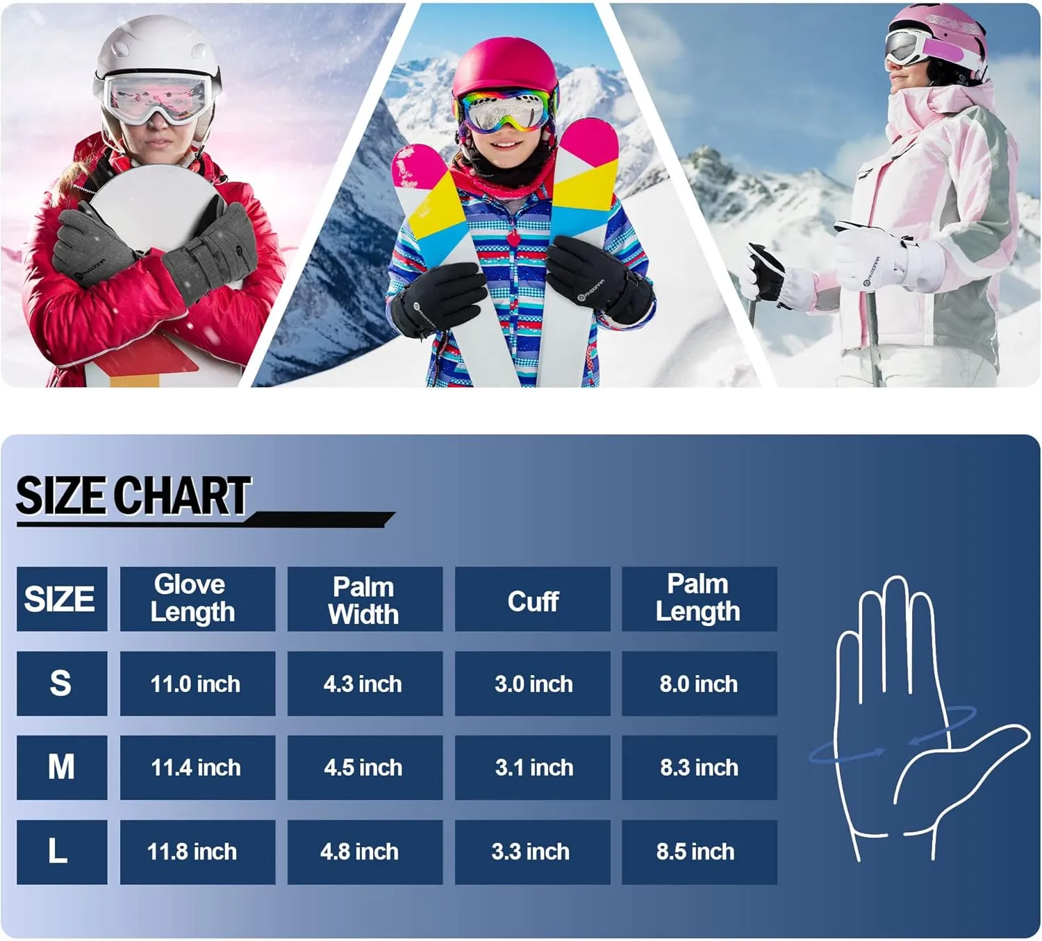 ANDORRA Women's Waterproof Touchscreen Ski Gloves
