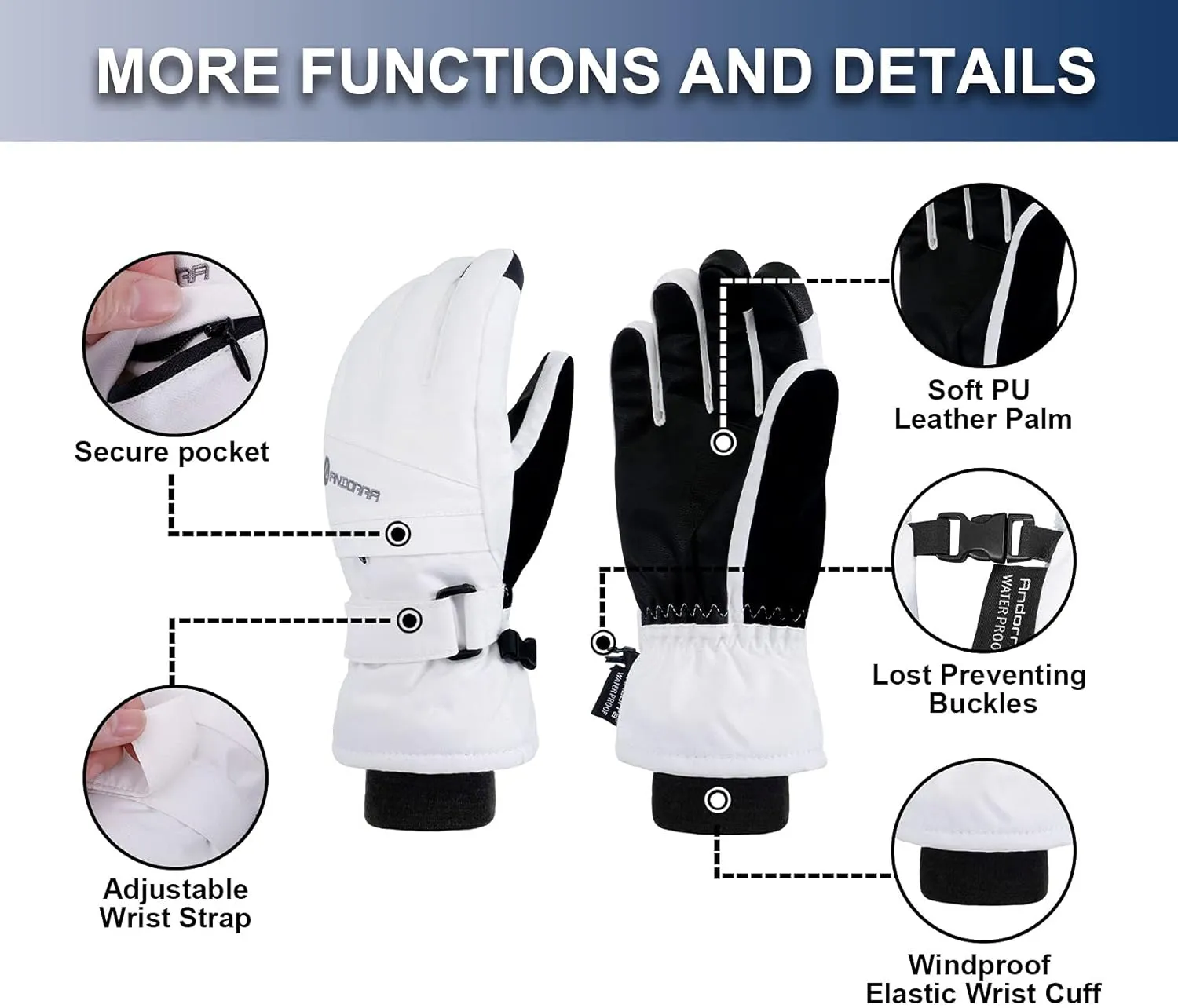 ANDORRA Women's Waterproof Touchscreen Ski Gloves