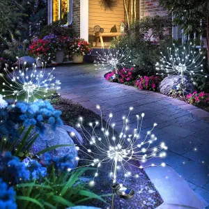 Anordsem Solar Fireworks Lights Outdoor: Garden Light Waterproof for Yard Outside - LED Starburst White Lighting Patio Path Decor 4 Pack - Sparkler Gardening Gifts for Women Mom Grandma