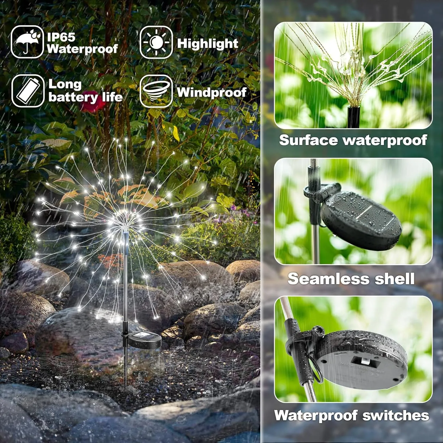 Anordsem Solar Fireworks Lights Outdoor: Garden Light Waterproof for Yard Outside - LED Starburst White Lighting Patio Path Decor 4 Pack - Sparkler Gardening Gifts for Women Mom Grandma