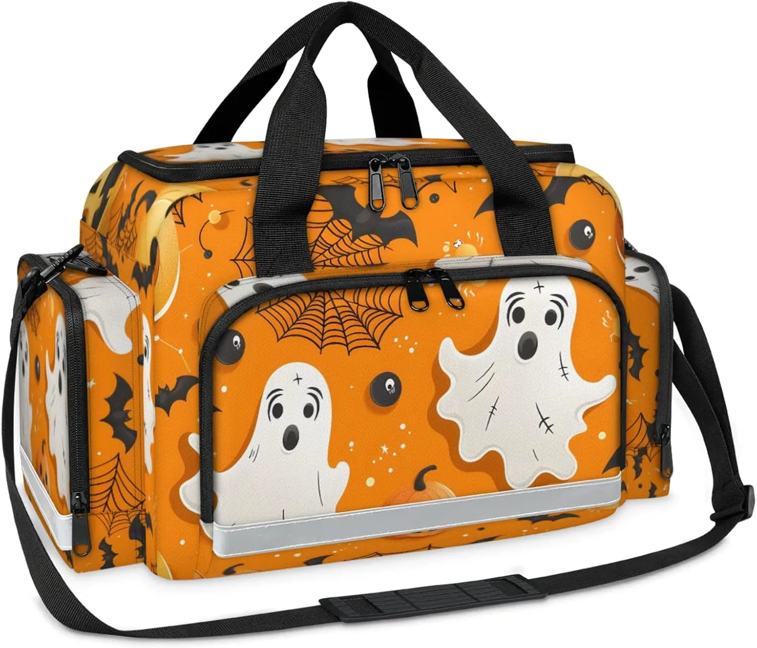 Anti-Scratch Duffle Bag for Travel 25x17.7x11.2 Inch - Waterproof Duffel Bag for Camping Fitness, Durable EMS Gear for First Responders Halloween Bat Pumpkin