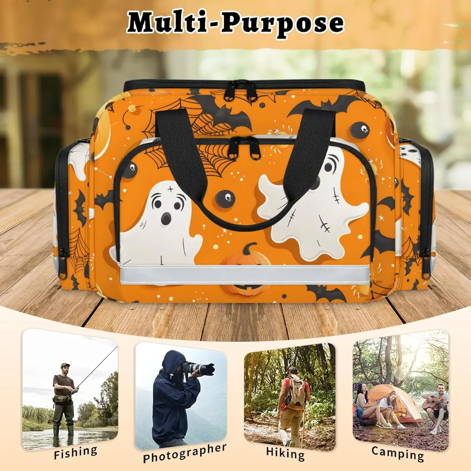 Anti-Scratch Duffle Bag for Travel 25x17.7x11.2 Inch - Waterproof Duffel Bag for Camping Fitness, Durable EMS Gear for First Responders Halloween Bat Pumpkin