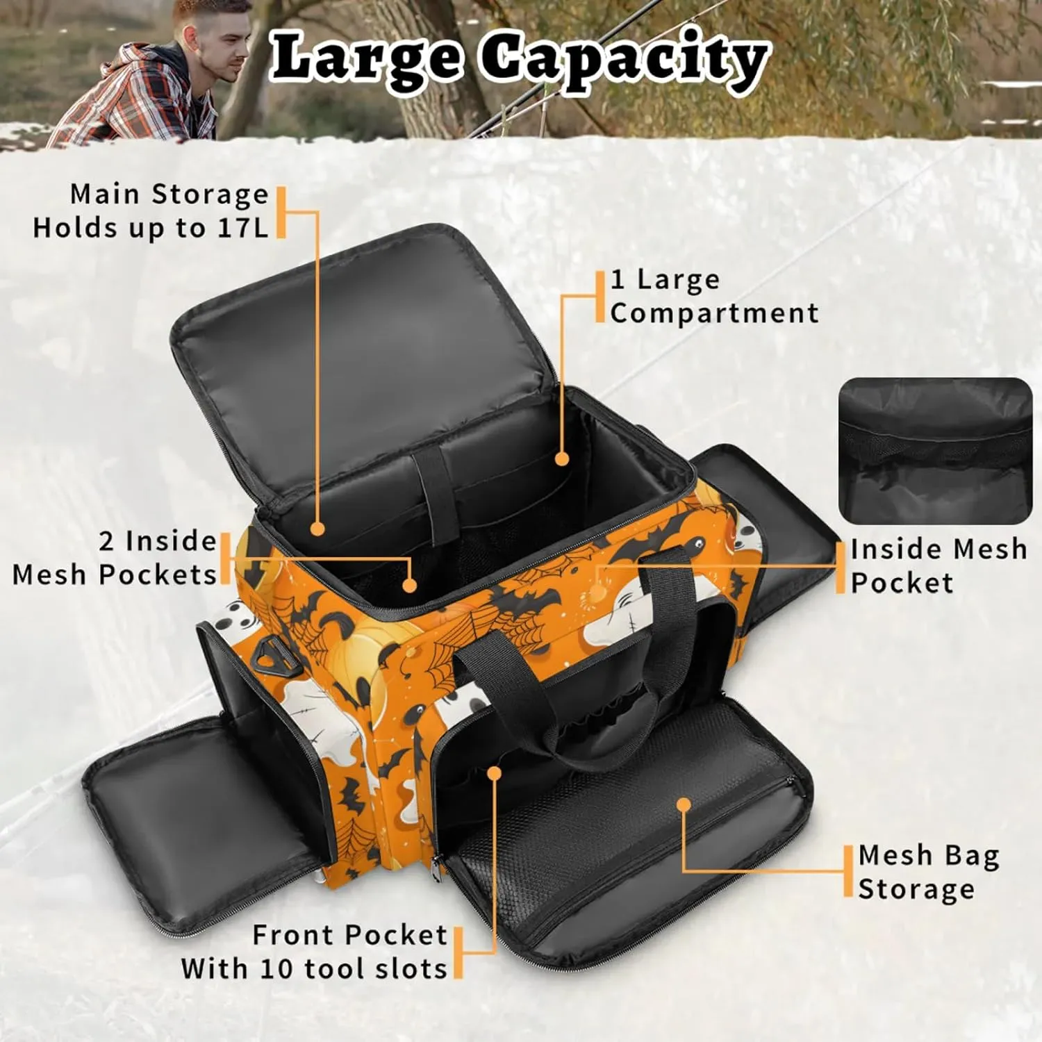 Anti-Scratch Duffle Bag for Travel 25x17.7x11.2 Inch - Waterproof Duffel Bag for Camping Fitness, Durable EMS Gear for First Responders Halloween Bat Pumpkin