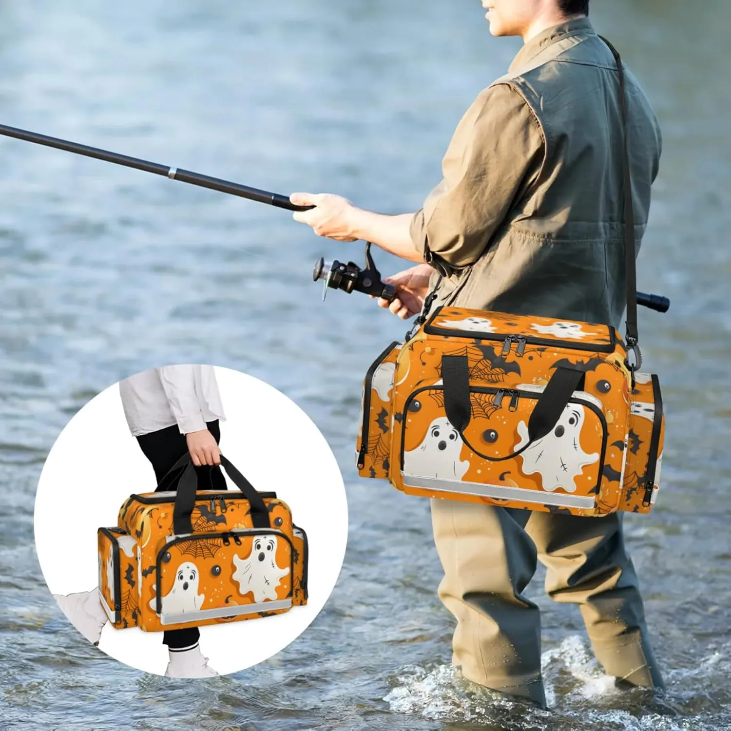 Anti-Scratch Duffle Bag for Travel 25x17.7x11.2 Inch - Waterproof Duffel Bag for Camping Fitness, Durable EMS Gear for First Responders Halloween Bat Pumpkin