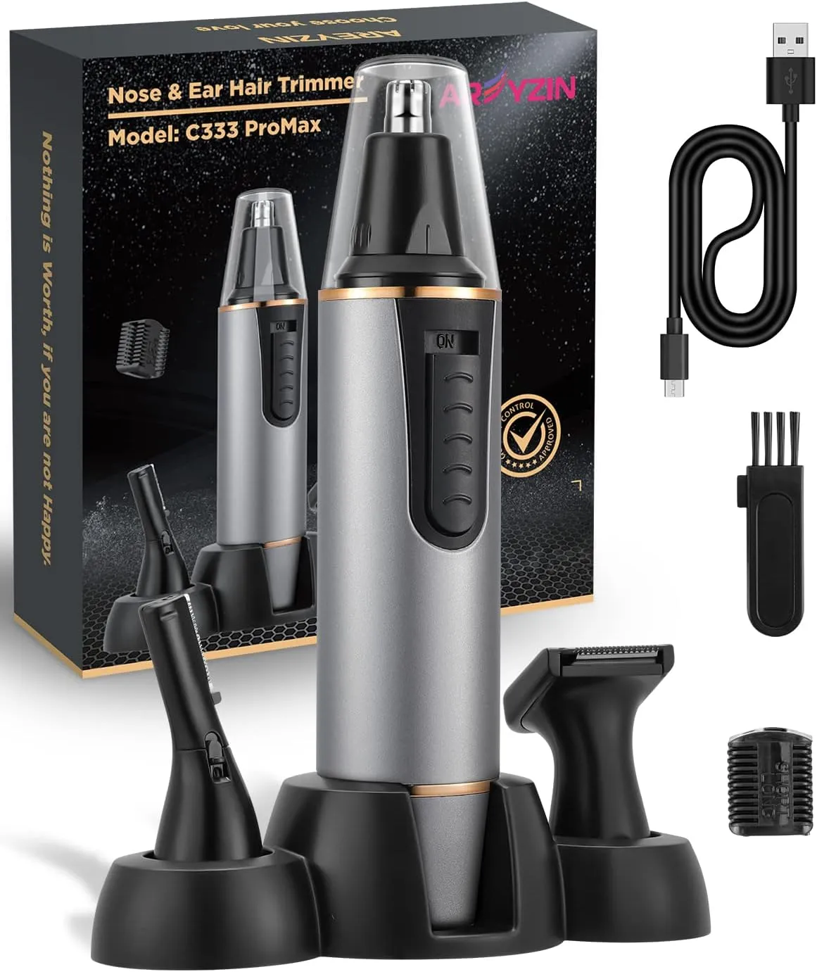 AREYZIN Nose Hair Trimmer for Men 2024 Professional Painless Rechargeable Nose Trimmer for Men and Women, Eyebrow Facial Hair Trimmer, Powerful Motor, IPX7 Waterproof, Dual Edge Blades