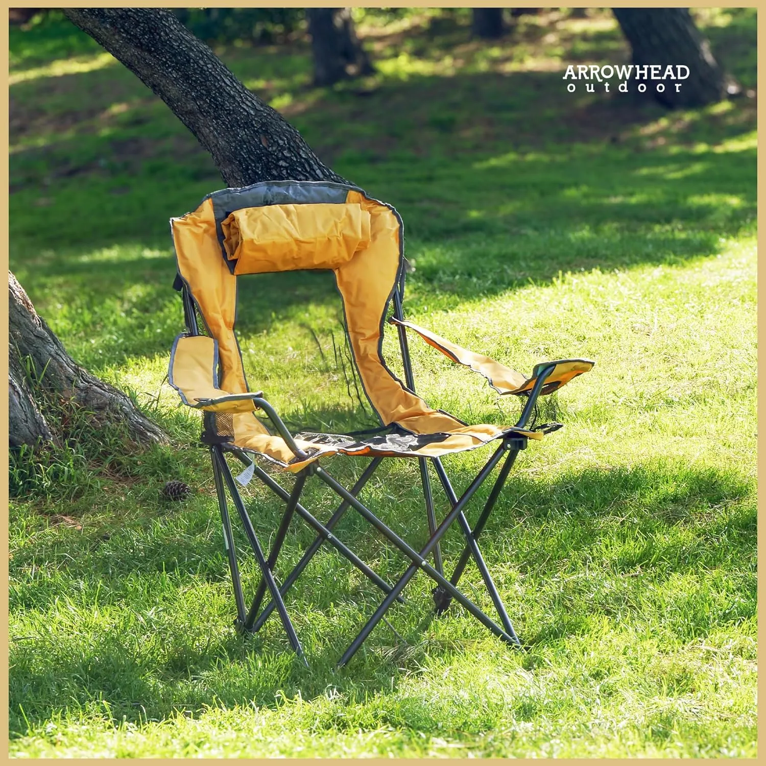 ARROWHEAD OUTDOOR Portable Folding Hybrid 2-in1 Camping Chair, Adjustable Recline, Vent, Padding, Cup Holder & Storage Pouch, Heavy-Duty, Oversize, Supports 300lbs, Includes Bag, USA-Based Support