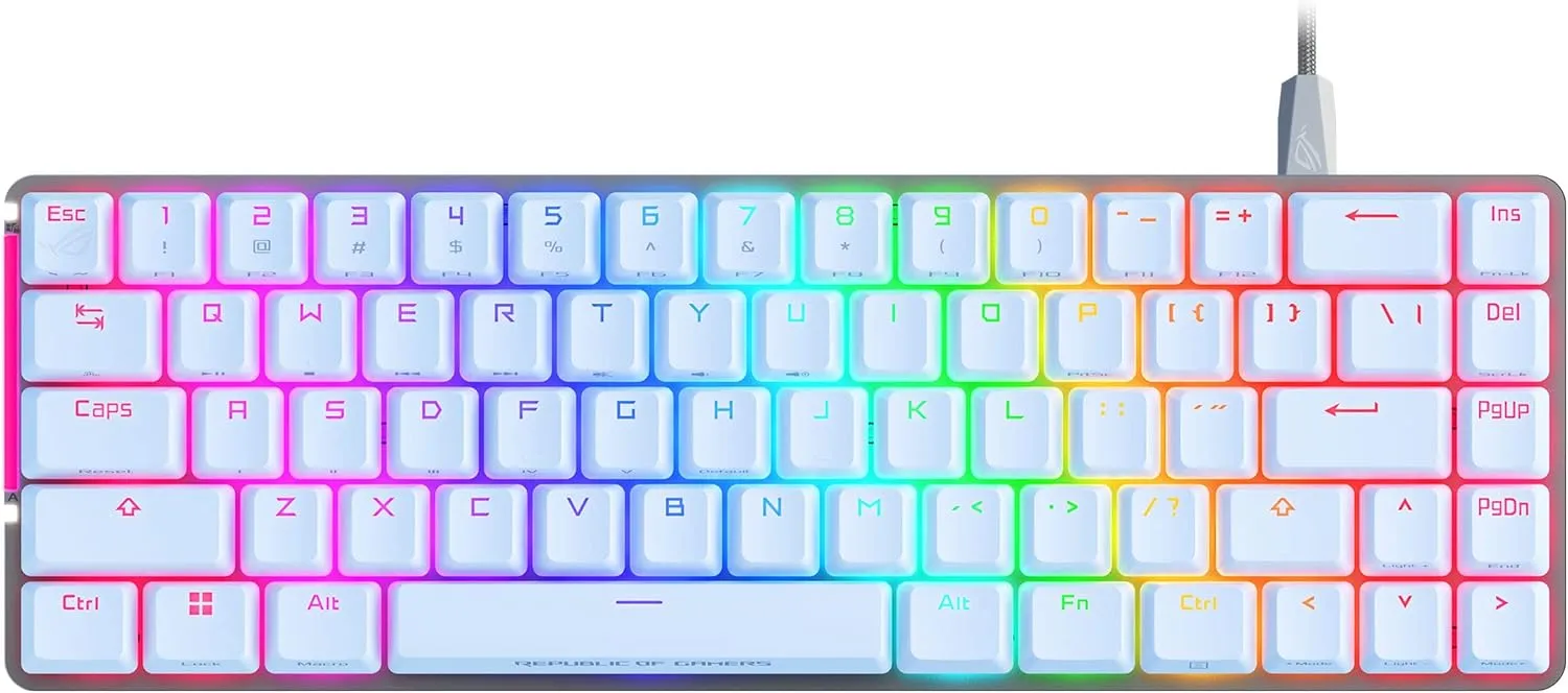 ASUS ROG Falchion Ace 65% RGB Compact Gaming Mechanical Keyboard, Lubed ROG NX Brown Switches & Switch Stabilizers, Sound-Dampening Foam, PBT Keycaps, Wired with KVM, Three Angles, Cover Case-White