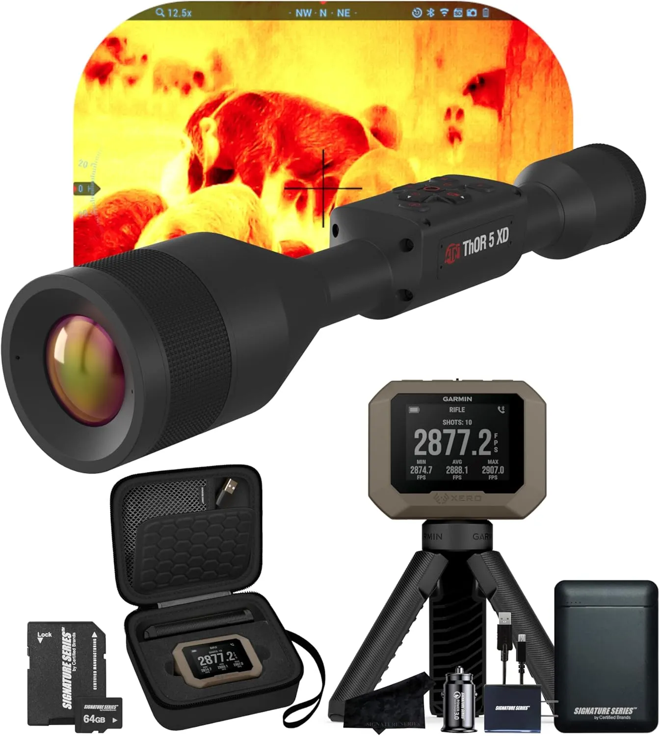 ATN Thor 5 XD 1280 Thermal Scope, 1280x1024 Resolution, 12 Micron Sensor | Magnification | HD Video, Wi-Fi, Smooth Zoom | with Garmin Xero C1 Pro Chronograph | Exclusive Signature Series Kit