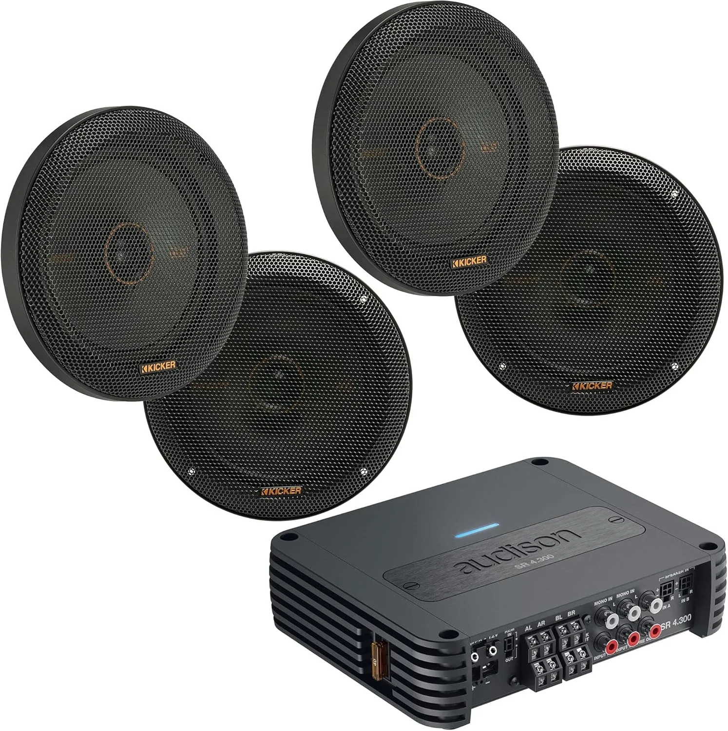 Audison SR 4.300 D-Class 4-Channel Amplifier with 2 Pairs of 47KSC6504 KS Series 6.5" Coaxial Speakers with .75" Tweeters