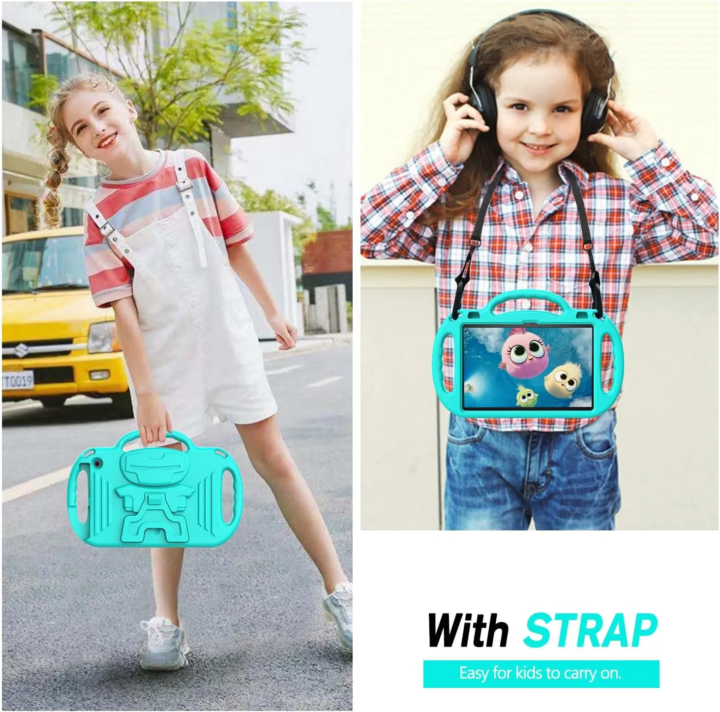 AVAWO Kids Case for Fire HD 10 & HD 10 Plus Latest Model Tablet (13th/11th Generation 2023/2021 Release), with Shoulder Strap, Lightweight Shockproof Handle, Turquoise