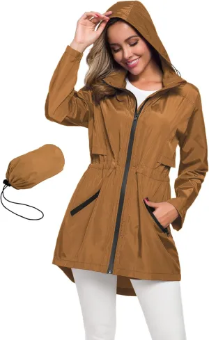 Avoogue Women's Long Raincoat with Hood Outdoor Lightweight Windbreaker Rain Jacket Waterproof