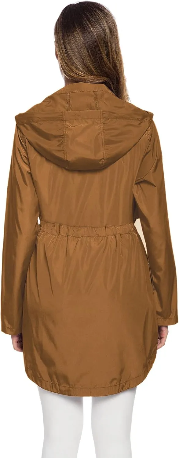 Avoogue Women's Long Raincoat with Hood Outdoor Lightweight Windbreaker Rain Jacket Waterproof