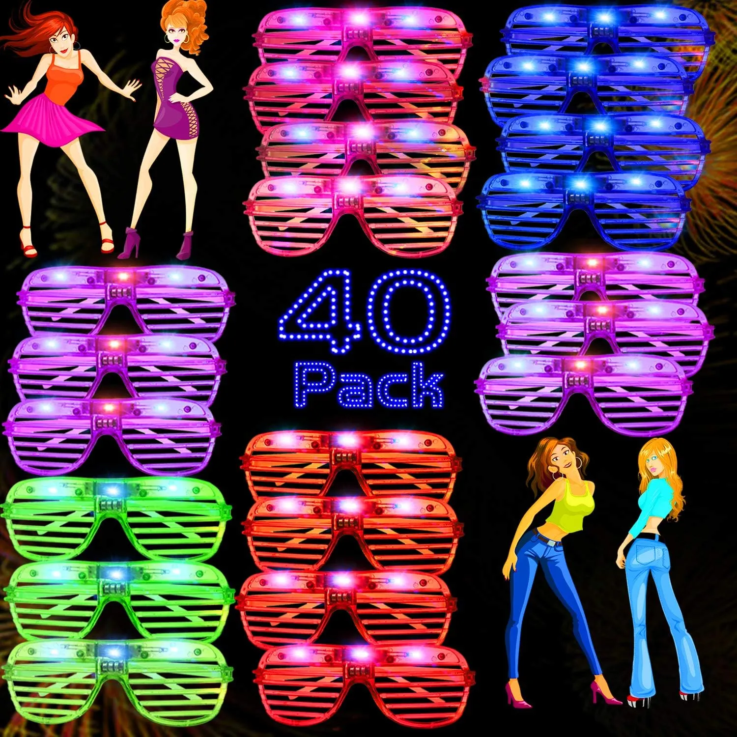 AY 40 Pack Light Up Glasses, LED Glasses Glow Glasses Neon Party Favors for Christmas New Years Eve Halloween Birthdays