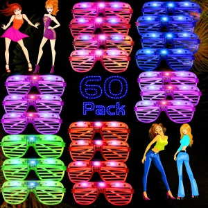 AY 60 Pack Light Up Glasses, LED Glasses Glow Glasses Neon Party Favors for Thanksgiving, Christmas, New Years Eve Halloween Birthdays, Raves & More - 5 Colors Individually Packaged