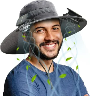 ayamaya Solar Fan Sun Hat, Widen Brim Outdoor Fishing Men Hat with 2 Fans, Adjsutable 180°Rotating Fan Cooling UPF 50  Hat
