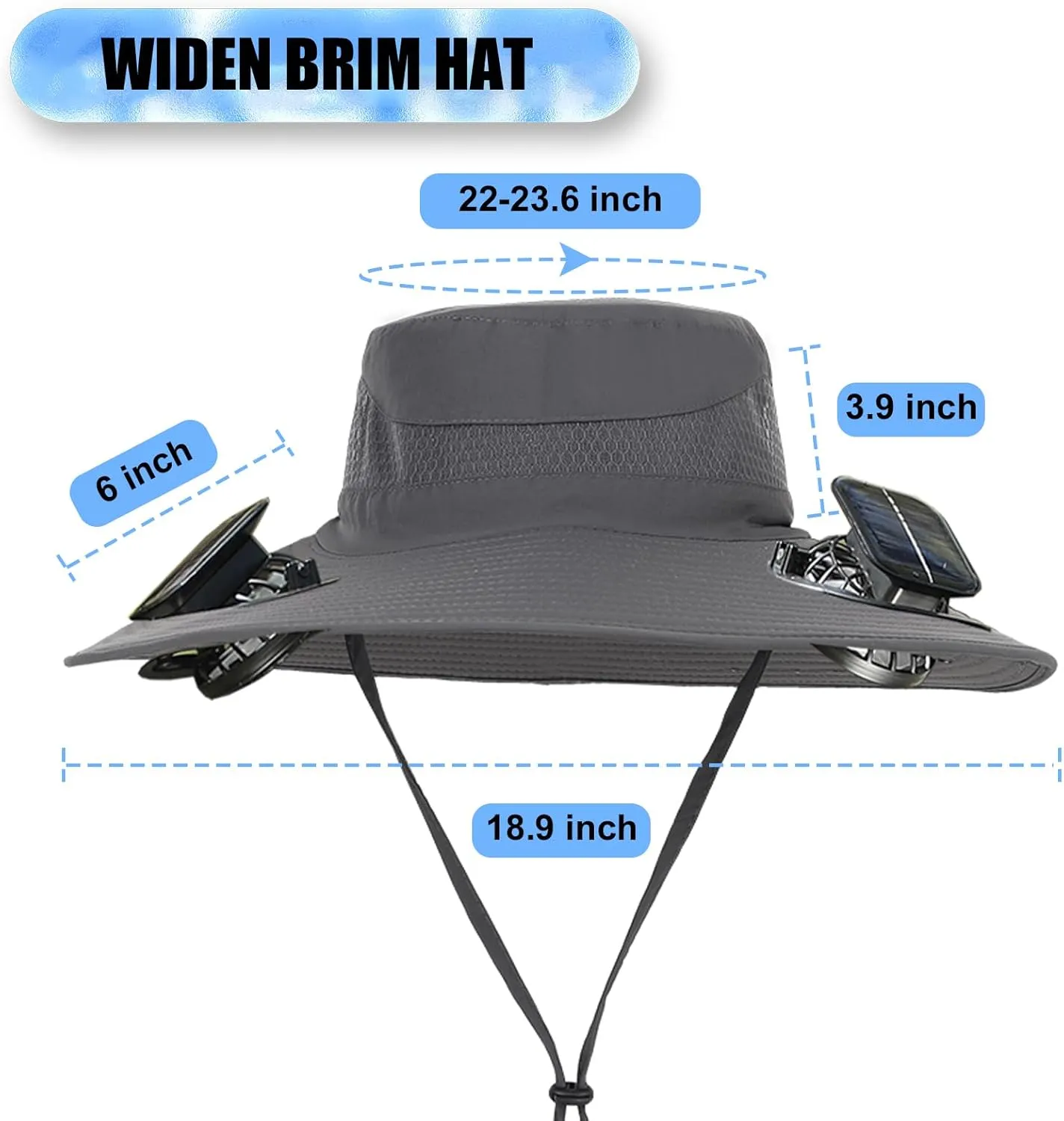 ayamaya Solar Fan Sun Hat, Widen Brim Outdoor Fishing Men Hat with 2 Fans, Adjsutable 180°Rotating Fan Cooling UPF 50  Hat