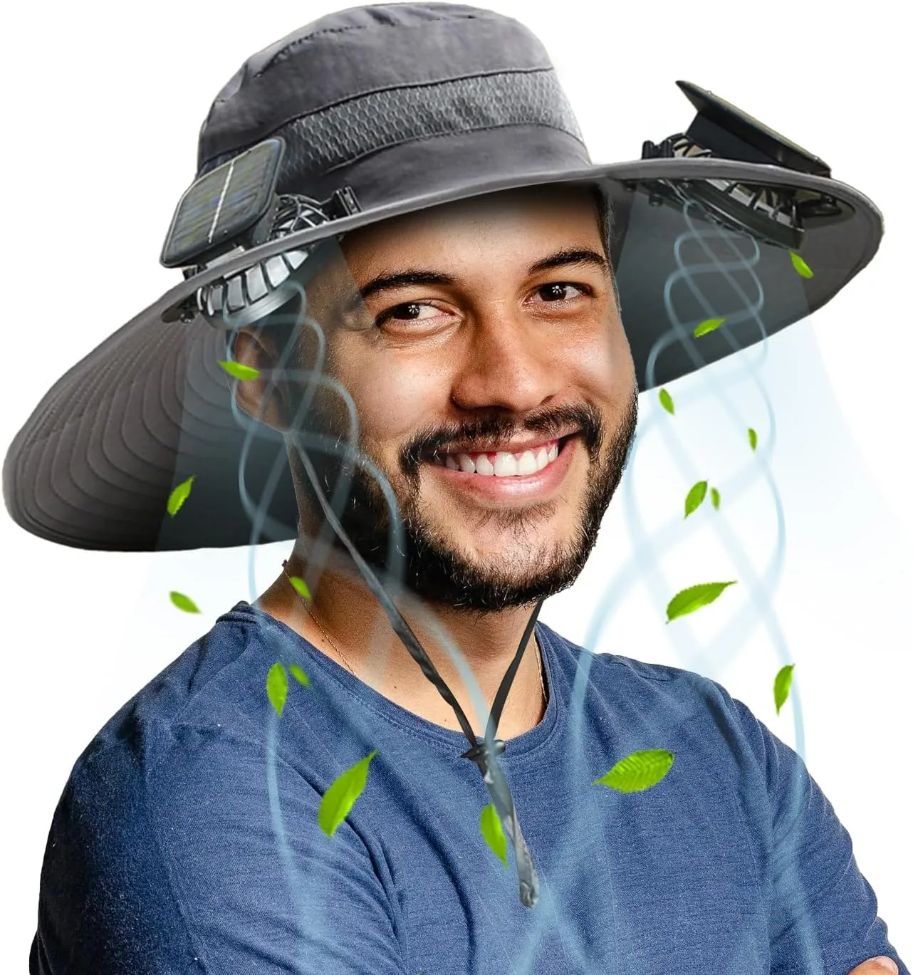 ayamaya Solar Fan Sun Hat, Widen Brim Outdoor Fishing Men Hat with 2 Fans, Adjsutable 180°Rotating Fan Cooling UPF 50  Hat