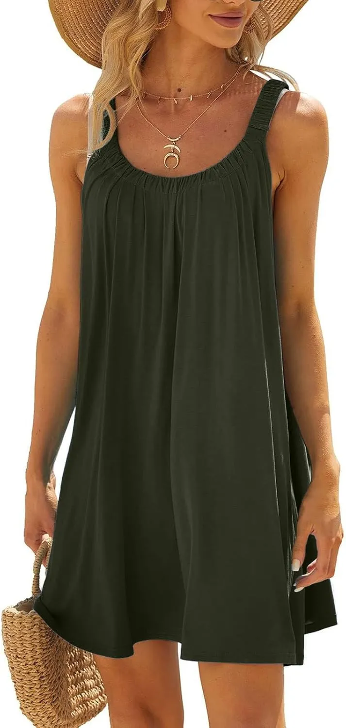 Backless Camisole Mini Dress: Ideal for Transitioning from Beach to Boardwalk, A Solid Color Stretchy Swim Cover Up