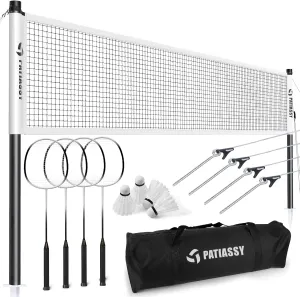 Badminton Set for Backyard, Portable Badminton Net with 4 Badminton Rackets, 4 Nylon Shuttlecocks and Carry Bag, for Lawn Beach Family Games