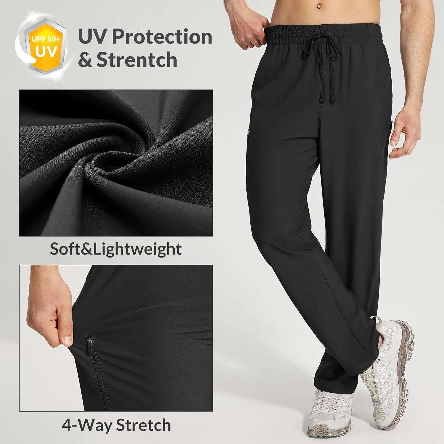 baleaf Men's Hiking Pants Quick Dry Water Resistant Lightweight Elastic Waist Outdoor Cargo Sweatpants with Zip Pockets
