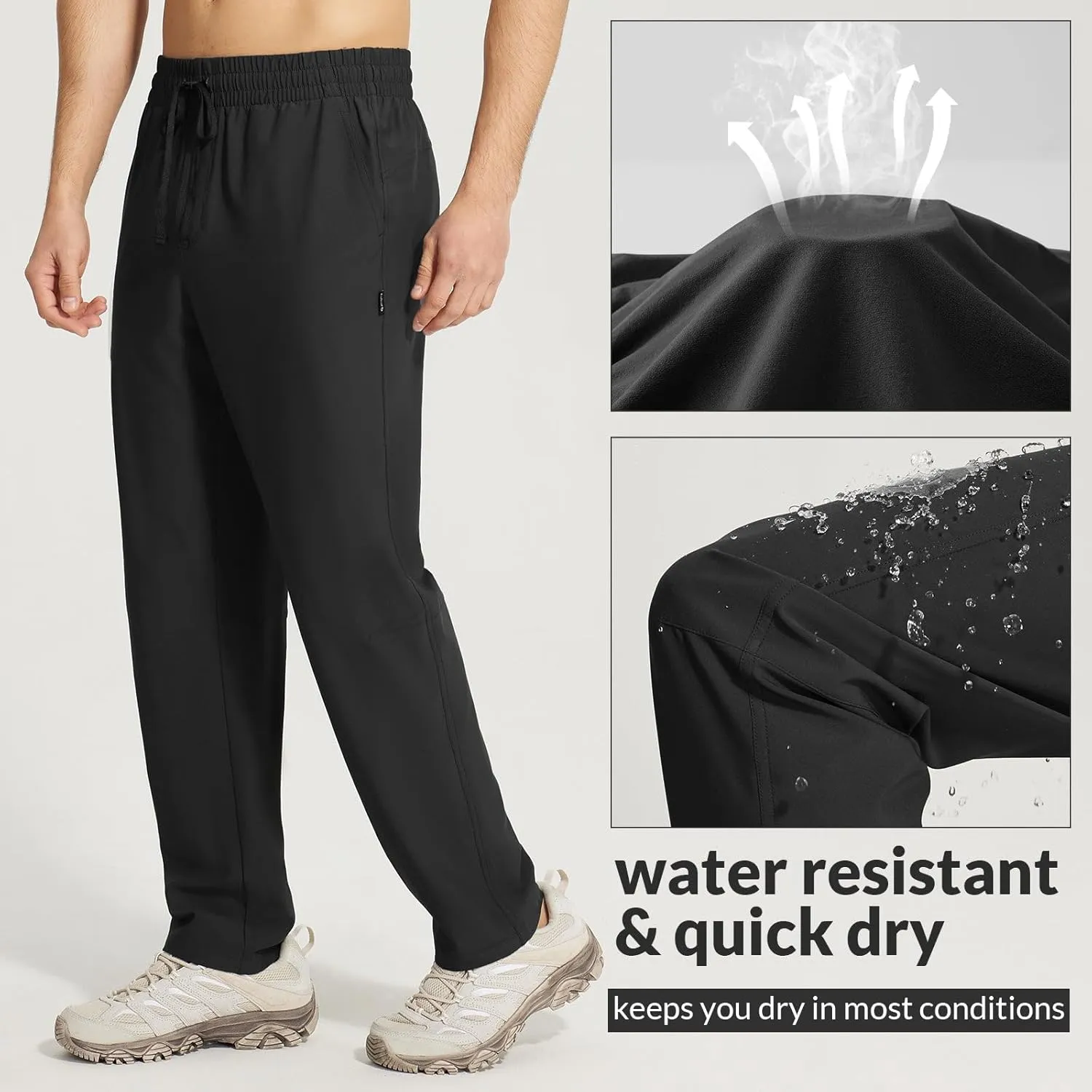 baleaf Men's Hiking Pants Quick Dry Water Resistant Lightweight Elastic Waist Outdoor Cargo Sweatpants with Zip Pockets
