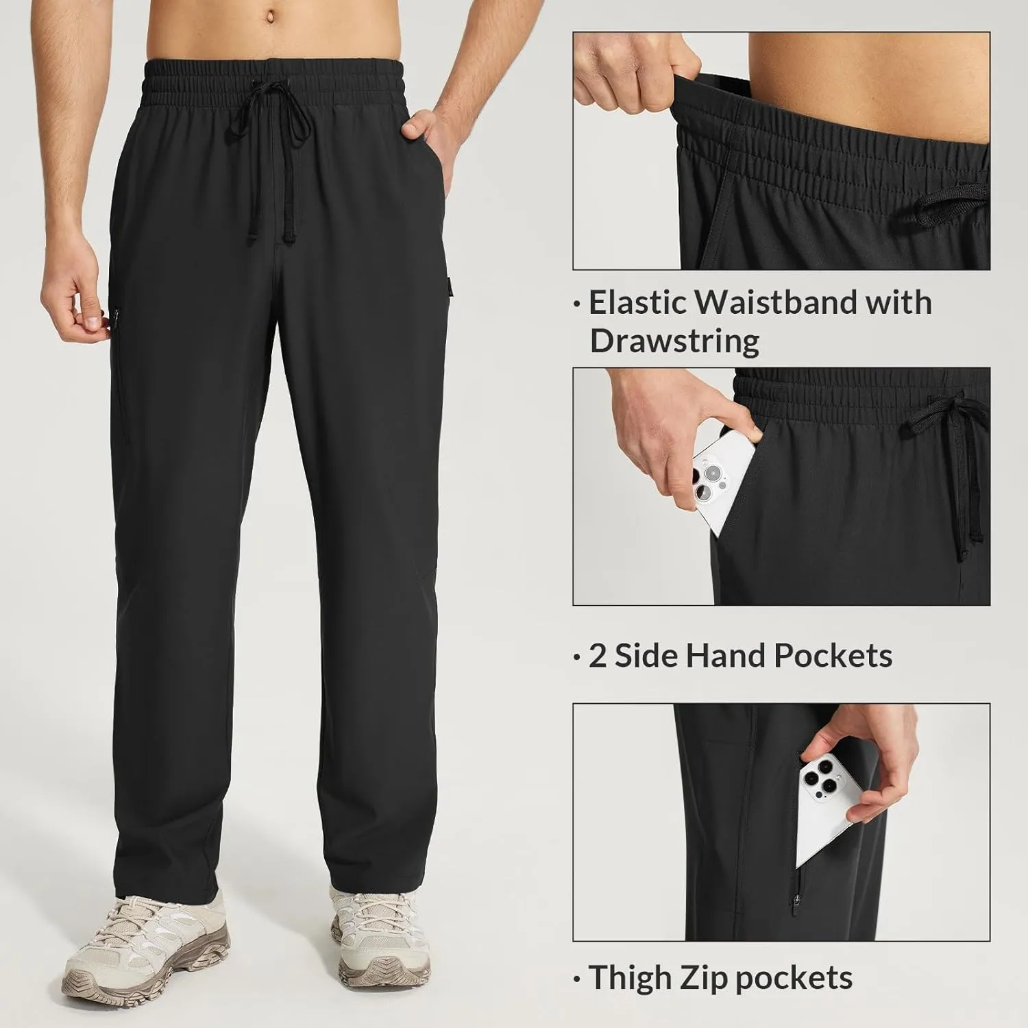 baleaf Men's Hiking Pants Quick Dry Water Resistant Lightweight Elastic Waist Outdoor Cargo Sweatpants with Zip Pockets