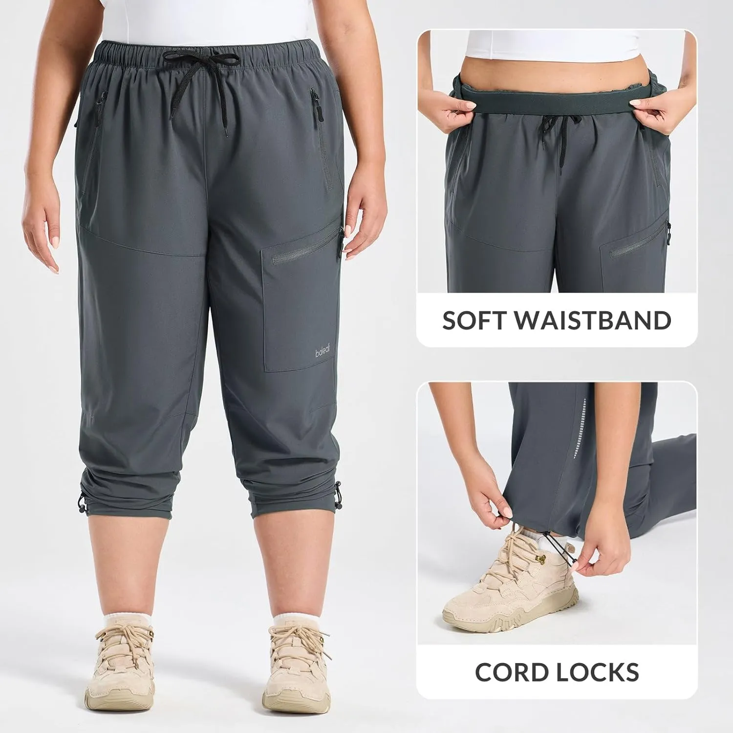 baleaf Plus Size Pants for Women Hiking Cargo Water Resistant UPF 50  Cargo Joggers Zipper Pockets