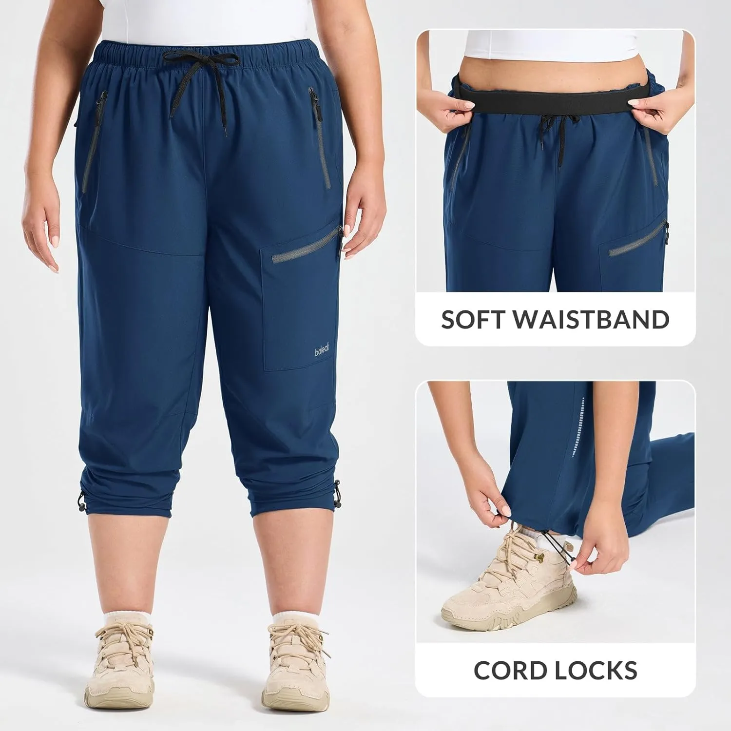 baleaf Plus Size Pants for Women Hiking Cargo Water Resistant UPF 50  Cargo Joggers Zipper Pockets