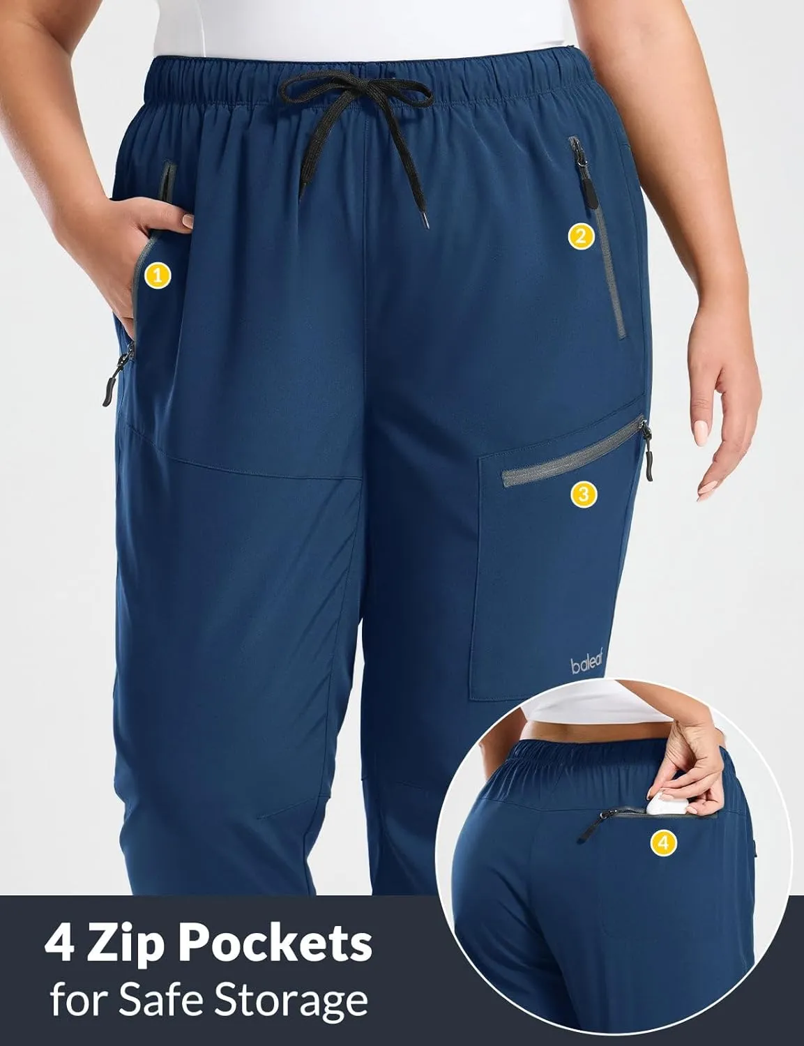 baleaf Plus Size Pants for Women Hiking Cargo Water Resistant UPF 50  Cargo Joggers Zipper Pockets