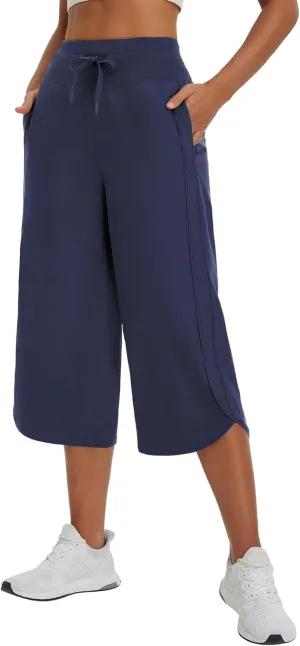 baleaf Women's Capri Pants Wide Leg Athletic Yoga Capris with Pockets Quick Dry Hiking Pants Loose Lounge Summer UPF 50 