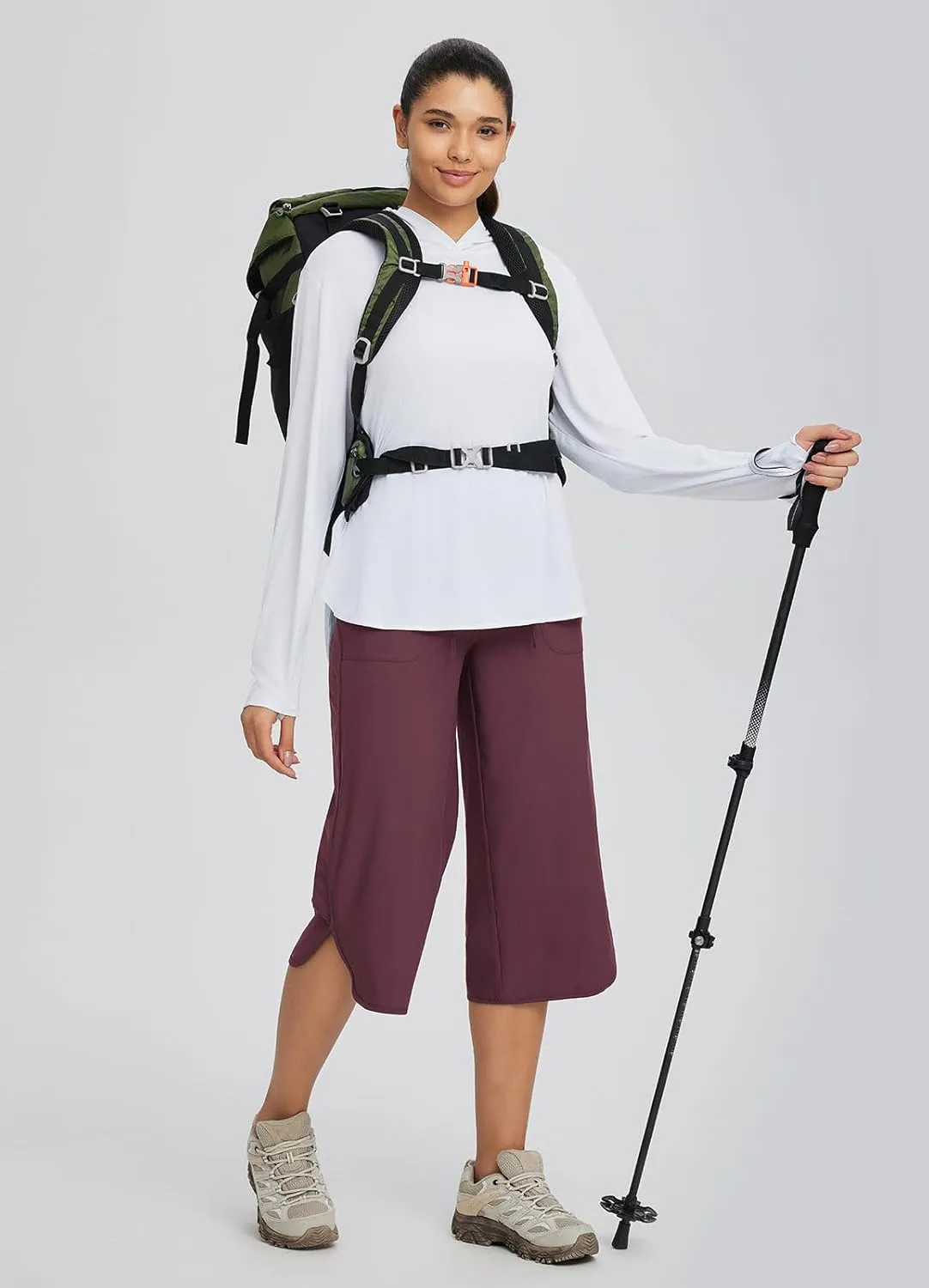 baleaf Women's Capri Pants Wide Leg Plus Size UPF50  Lightweight Quick Dry Pants Casual Loose Sweatpants Hiking Walking