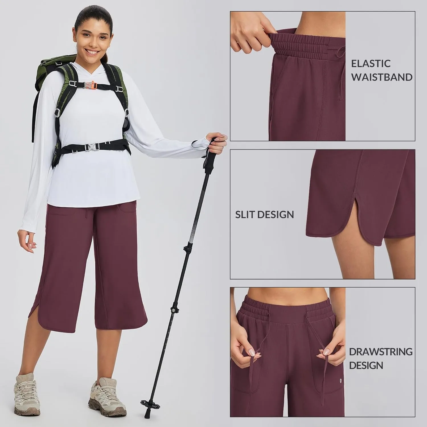 baleaf Women's Capri Pants Wide Leg Plus Size UPF50  Lightweight Quick Dry Pants Casual Loose Sweatpants Hiking Walking