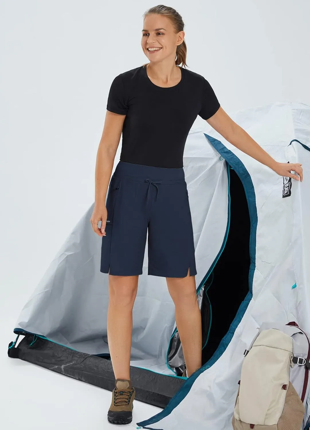 baleaf Women's Hiking Long Shorts 9"/11" Quick Dry Bermuda Cargo for Curvy Lightweight Pockets