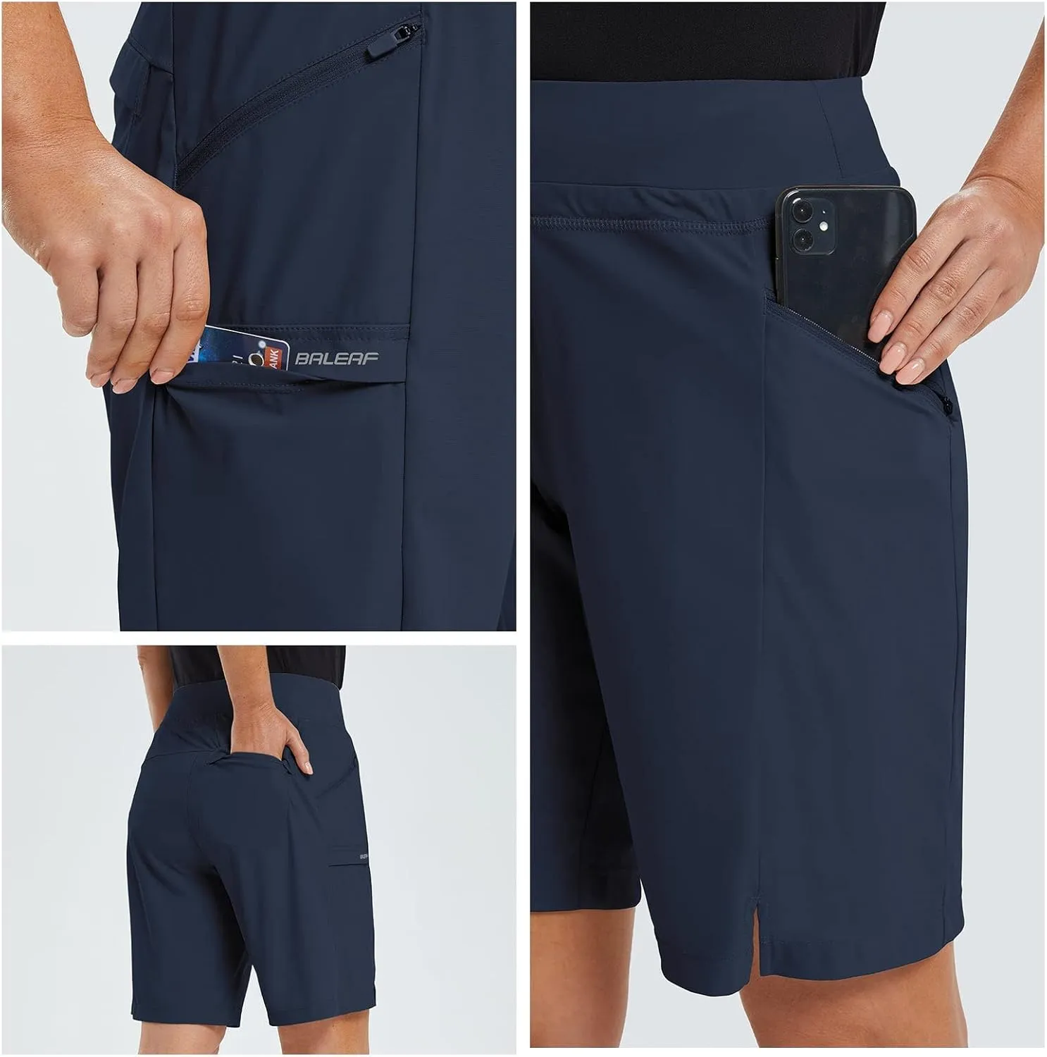 baleaf Women's Hiking Long Shorts 9"/11" Quick Dry Bermuda Cargo for Curvy Lightweight Pockets