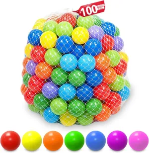 Ball Pit Balls for Baby | 100 Pc Plastic Play Balls | Bright Vibrant Colors for Baby Kid and Toddlers, for Ball Pit, Play Tent | Bounce House and Playpen