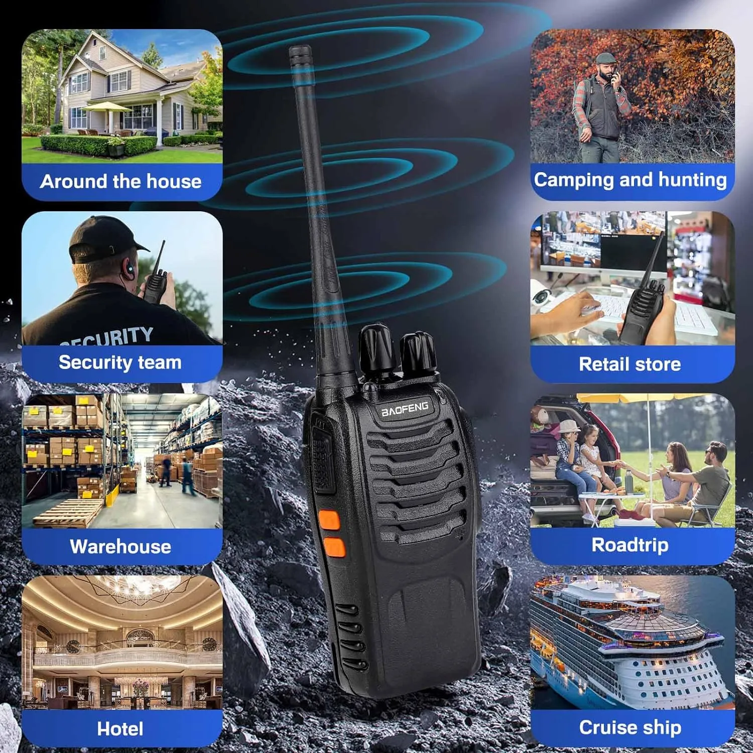 Baofeng Walkie Talkies 888S Rechargeable Long Range with Earpieces for Adults, 16 Channel Professional Radio Handheld Two Way Radios Li-ion Battery and Charger Included (6pack with 6earpiece)
