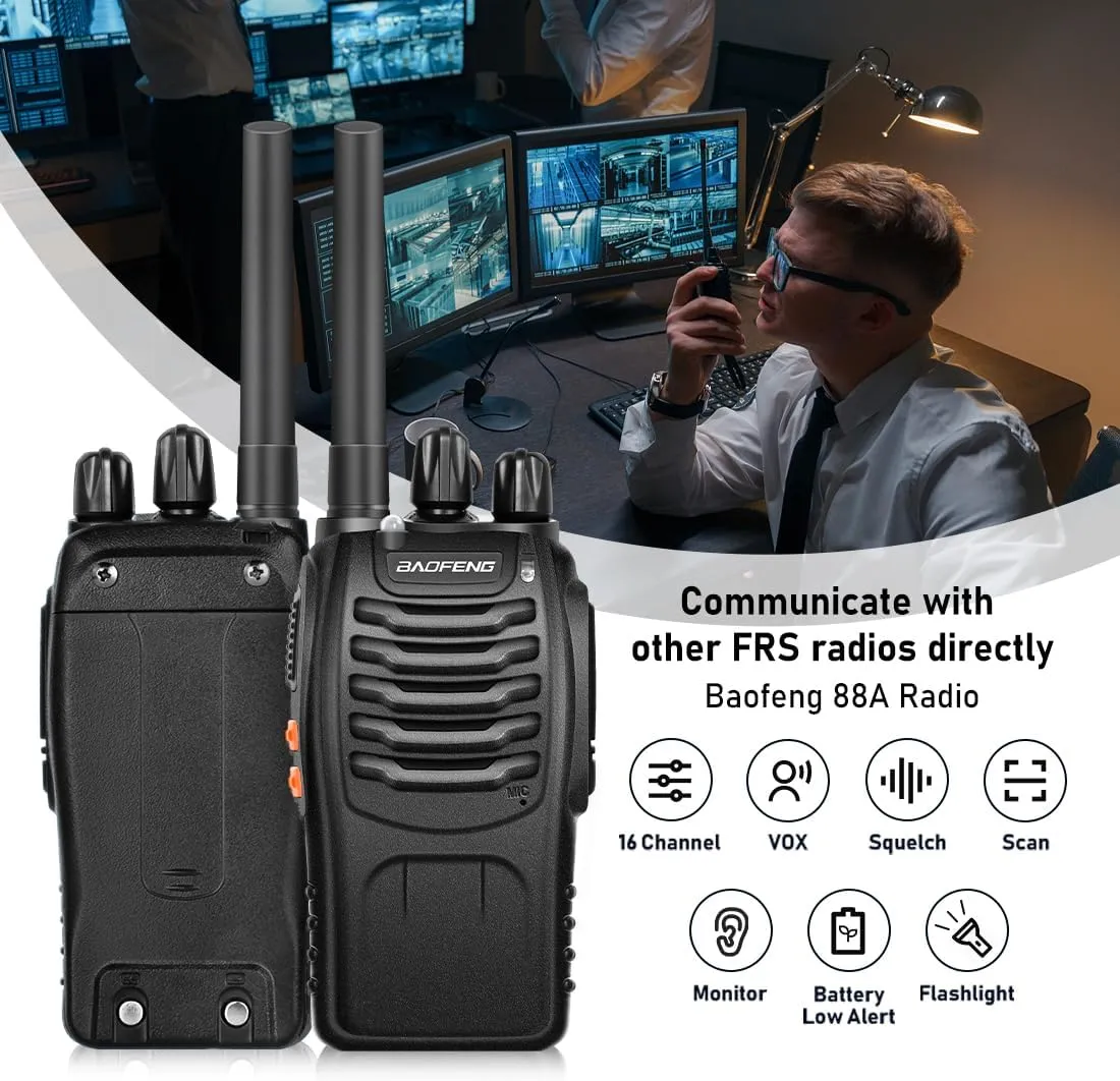 BaoFeng Walkie Talkies for Adults Long Range Rechargeable Walkie-Talkie with 12PCS Batteries & Earpieces with Mic, Portable FRS Two Way Radios for Business Camping Family Kids, Black BF-88A 6Pack