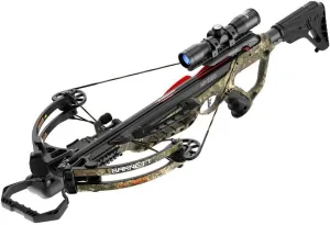 Barnett Compound Series XP385 Veil Camo Crossbow with 3 Arrow Side Mount Quiver, 5-Position Quick-Adjust Butt Stock, Aluminum Flight Track, and Pass Through Foregrip