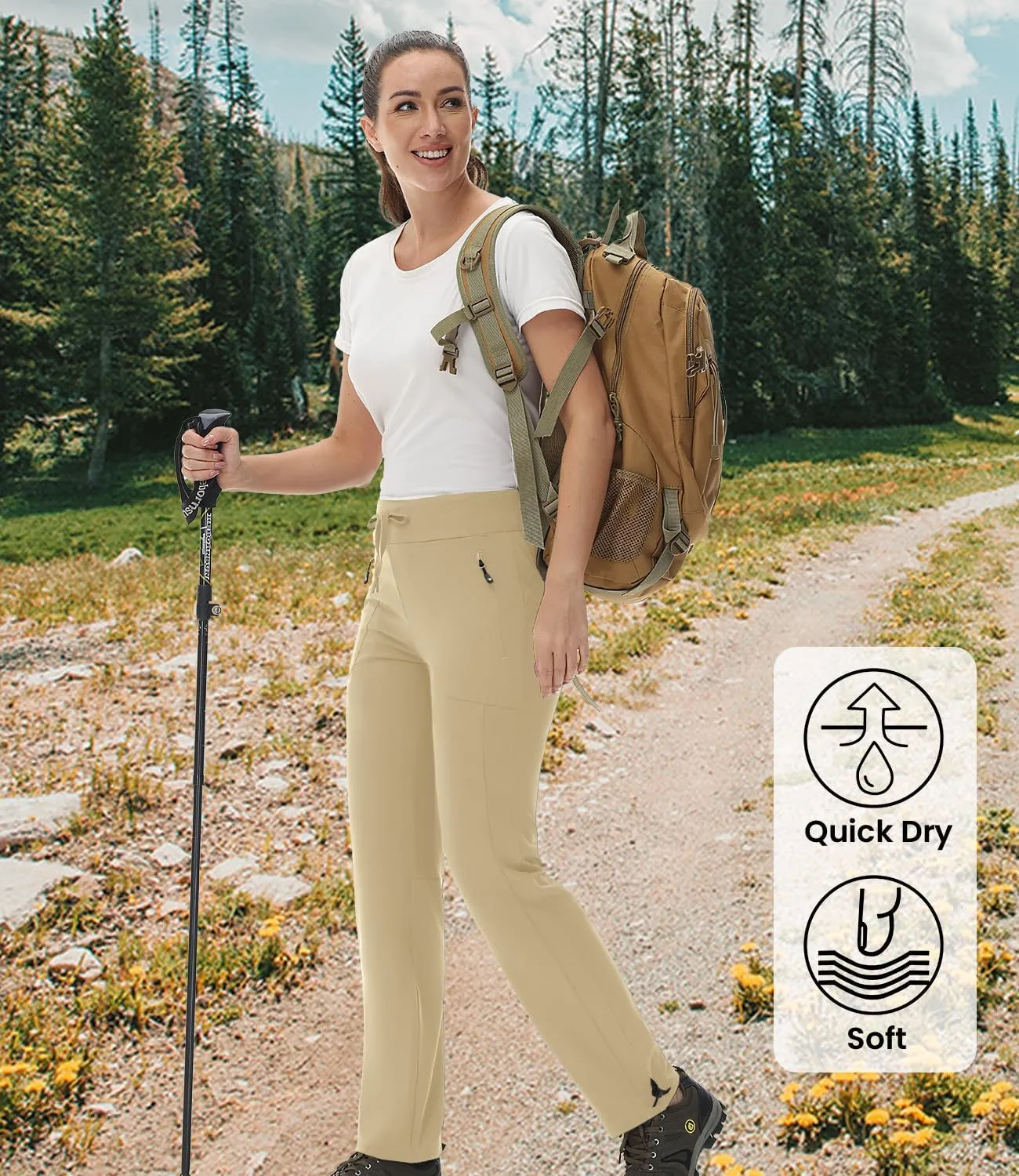 BASUDAM Women's Athletic Pants Quick Dry Lightweight Zipper Pockets Adjustable Ankle Outdoor Sports Hiking Running Jogging