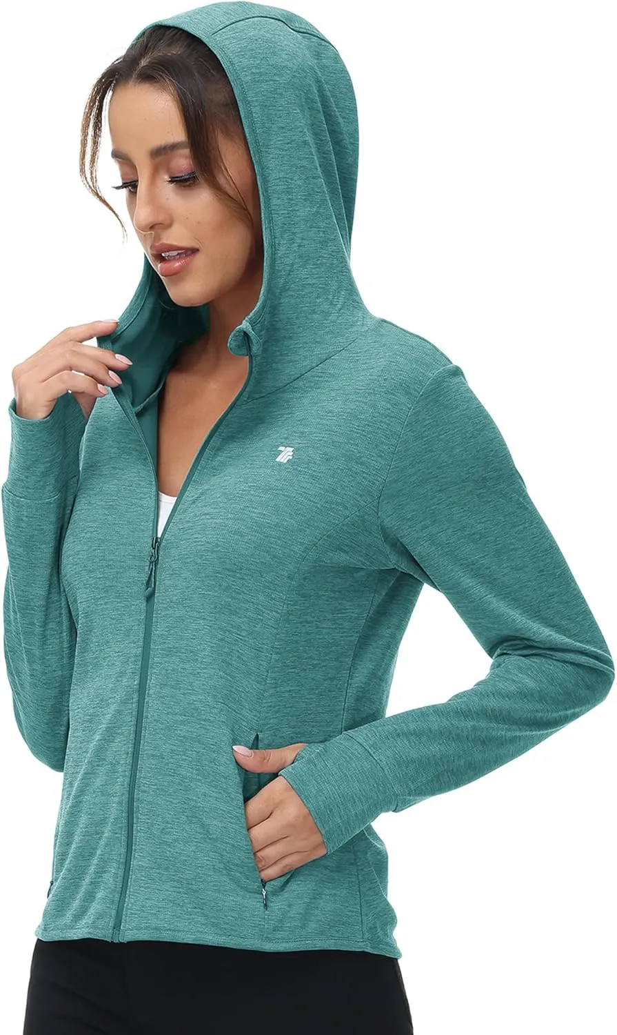 BASUDAM Women's Hiking Shirts Lightweight UPF 50  Sun Protection Open Zippered Outdoor Hoodie Jackets