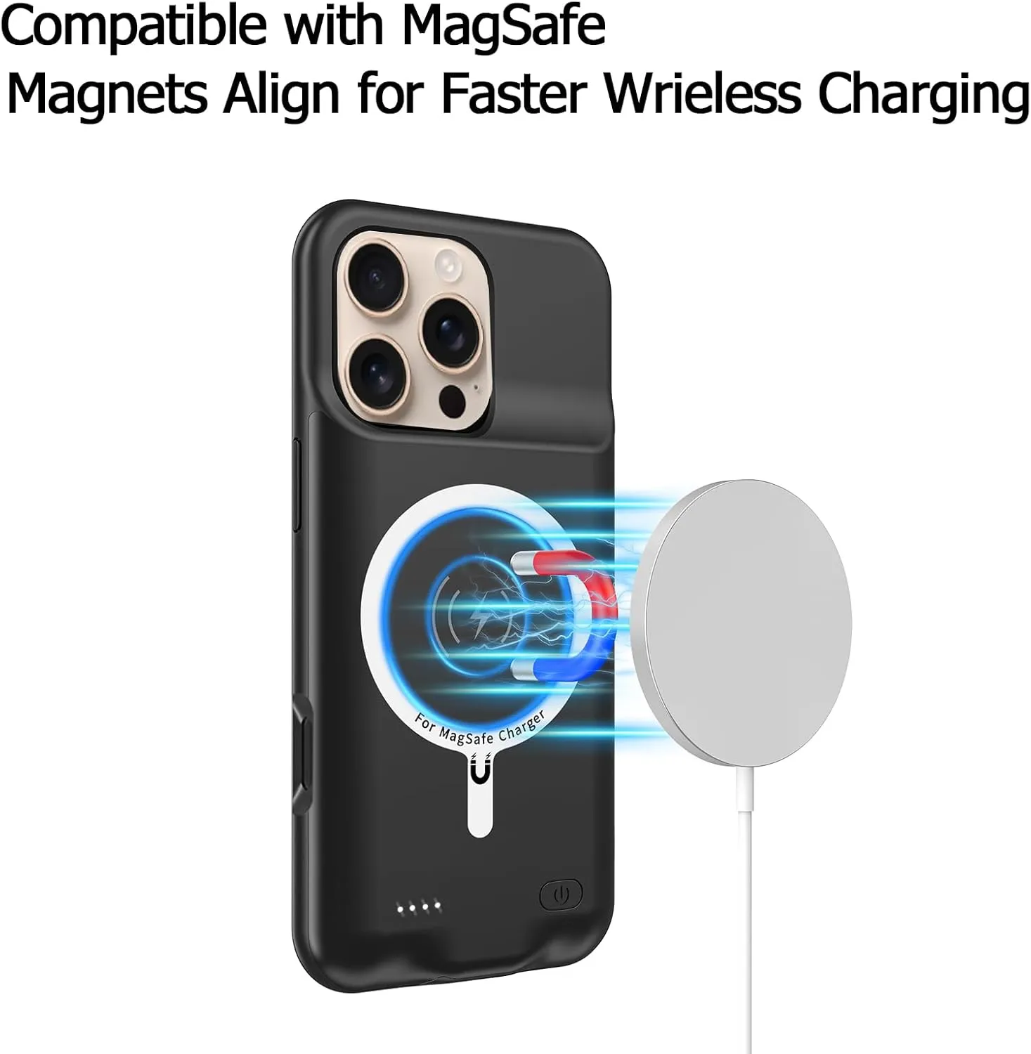 Battery Case for iPhone 16 Pro, 10000mAh Battery Pack Rechargeable Charger Case Support Carplay with Wireless Charging Compatible for iPhone 16 Pro (6.3 inch) External Battery Charging Case (Black)