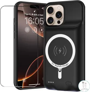 Battery Case for iPhone 16 Pro, 10000mAh Battery Pack Rechargeable Charger Case Support Carplay with Wireless Charging Compatible for iPhone 16 Pro (6.3 inch) External Battery Charging Case (Black)