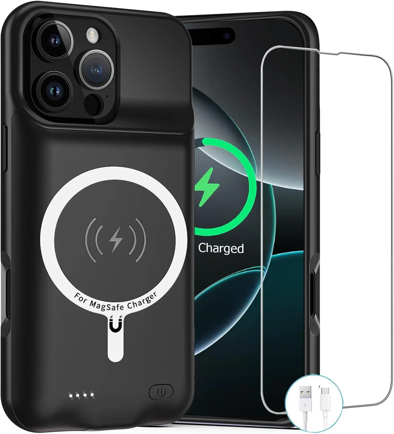 Battery Case for iPhone 16 Pro, 2024 New 10000mAh Rechargeable Portable Charging Case with Wireless Charging Compatible for iPhone 16 Pro (6.3 inch) with Carplay Battery Pack Charger Case (Black)