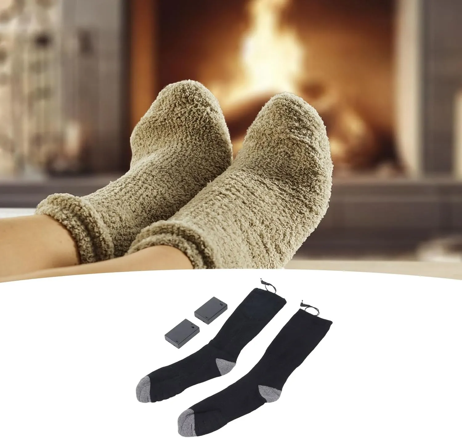 Battery Operated Heated Socks, Soft Cotton Material, One Size Fits All Ideal for Winter Travel, Skiing, Hiking, with Compact Design