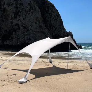 Beach Shade Sun Shelter by Skybed with Built-in Sand Bags - Lightweight, Durable, Small Pack Size - Fits in Carry-On Luggage - Easy, Simple Setup (Extra Large (9'x9' - 90" Poles), Warm Gray)