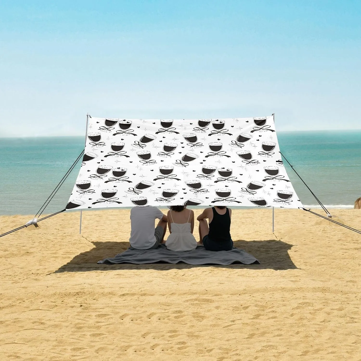 Beach Shade Tent with UPF50  UV Protection,Bows Ribbons Hearts Glass Lightweight Camping Sun Shelter for Outdoor,Camping Trips, Fishing, Backyard,Picnics,Easy Set Up and Carry 9x10.5 FT