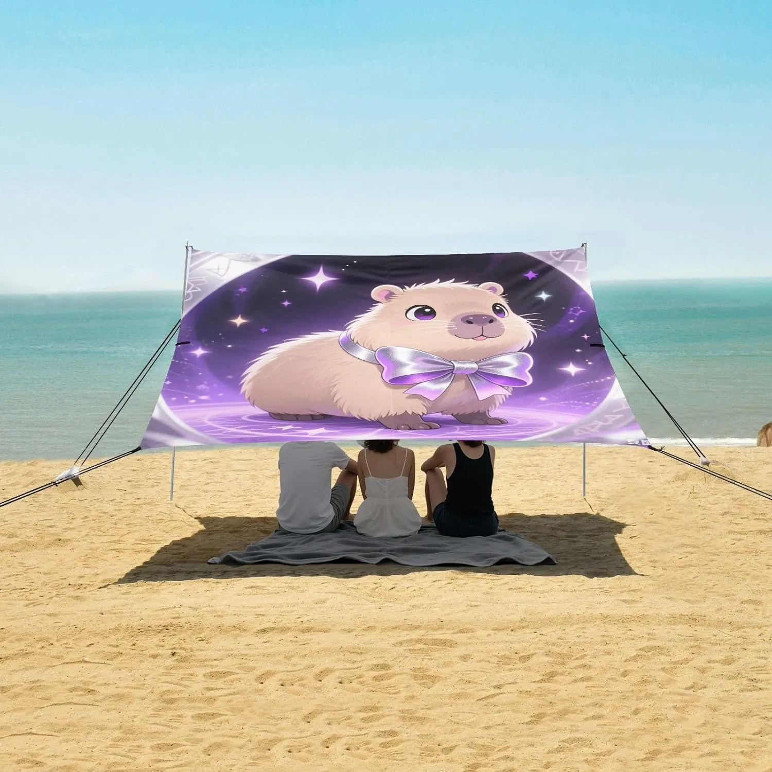 Beach Shade Tent with UPF50  UV Protection,Capybara Solar System Lightweight Camping Sun Shelter for Outdoor,Camping Trips, Fishing, Backyard,Picnics,Easy Set Up and Carry 9x10.5 FT