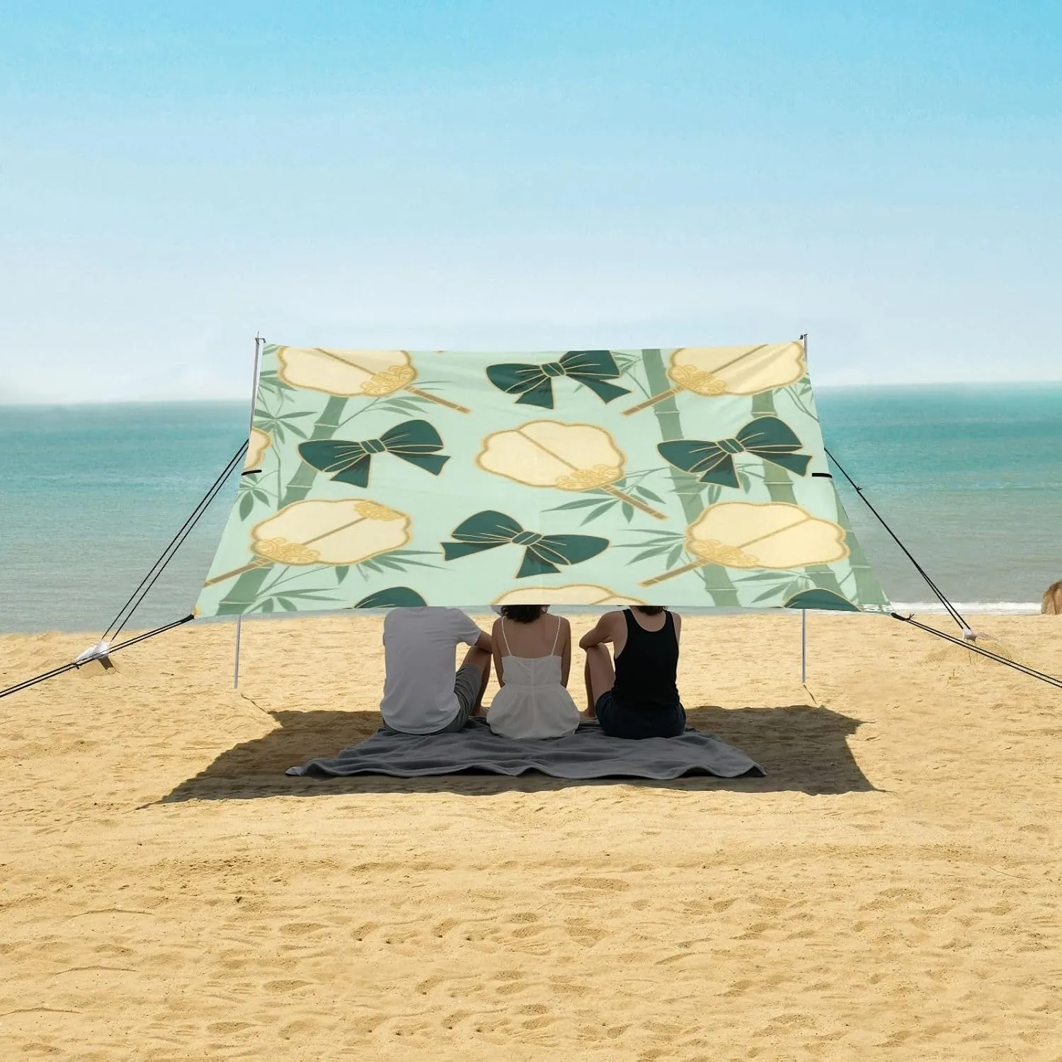 Beach Shade Tent with UPF50  UV Protection,Dark Green Bows and Fans Lightweight Camping Sun Shelter for Outdoor,Camping Trips, Fishing, Backyard,Picnics,Easy Set Up and Carry 9x10.5 FT