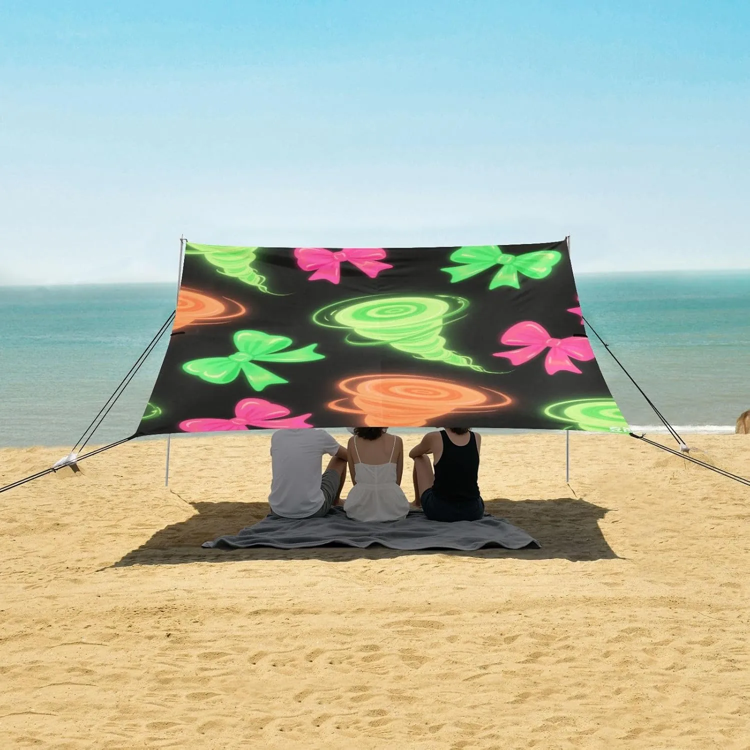 Beach Shade Tent with UPF50  UV Protection,Pink and Green Bows Tornado Lightweight Camping Sun Shelter for Outdoor,Camping Trips, Fishing, Backyard,Picnics,Easy Set Up and Carry 9x10.5 FT