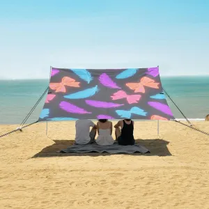 Beach Shade Tent with UPF50  UV Protection,Shiny Bows Feathers Lightweight Camping Sun Shelter for Outdoor,Camping Trips, Fishing, Backyard,Picnics,Easy Set Up and Carry 9x10.5 FT
